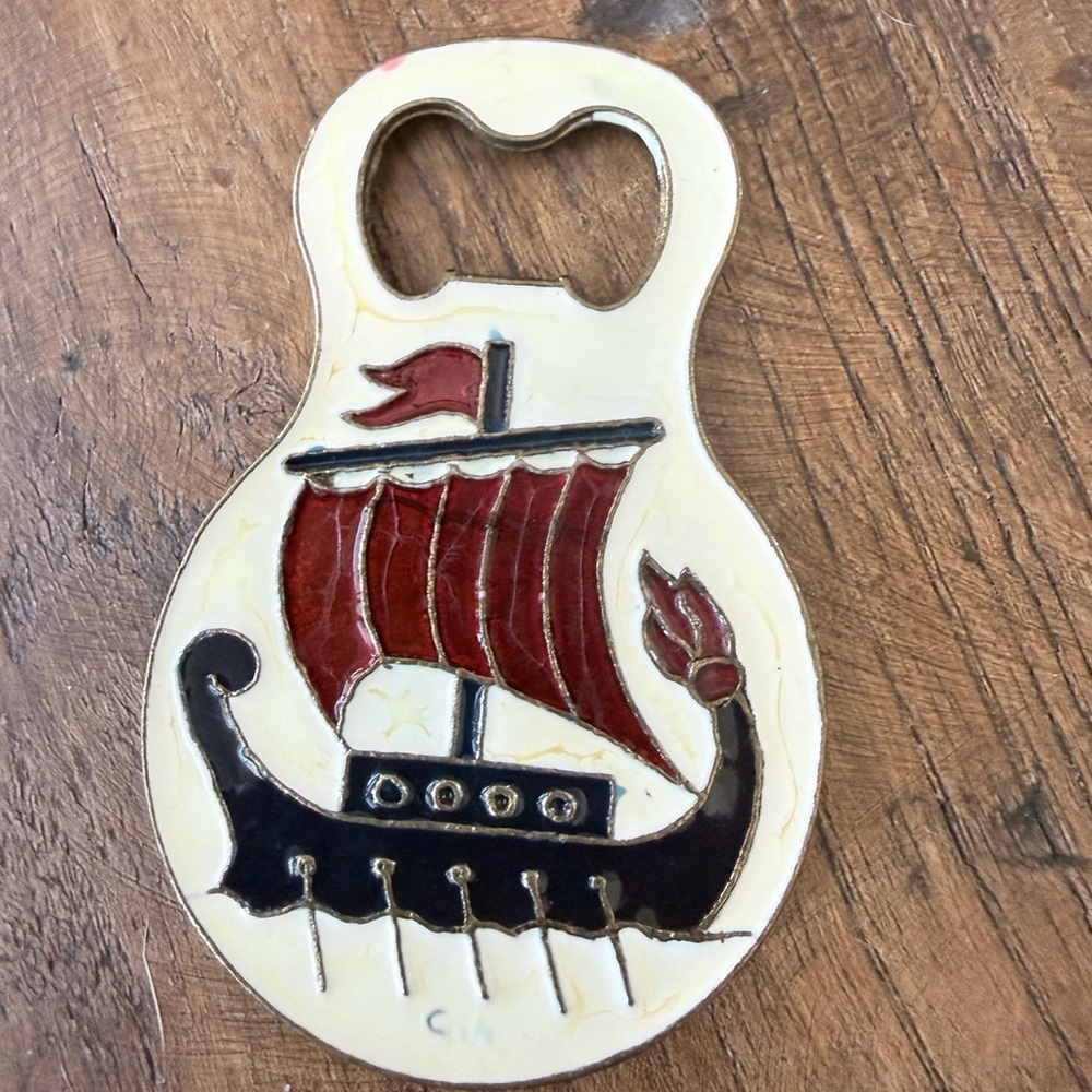 VTG Greek Seahorse Ship Bottle Opener enamel 1980s Greece brewing - Picture 2 of 7